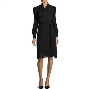 Co Burnout Long Sleeve Wrap Dress in Black